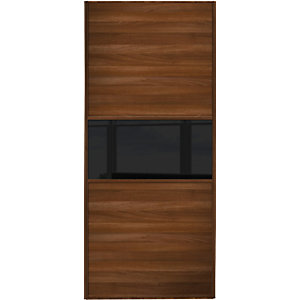 Spacepro Sliding Wardrobe Door Fineline Walnut Panel & Black Glass - 2220 x 610mm
