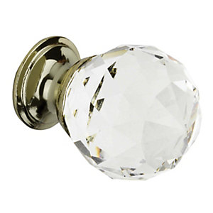 Wickes Faceted Glass Door Knob - Brass 30mm Pack of 4
