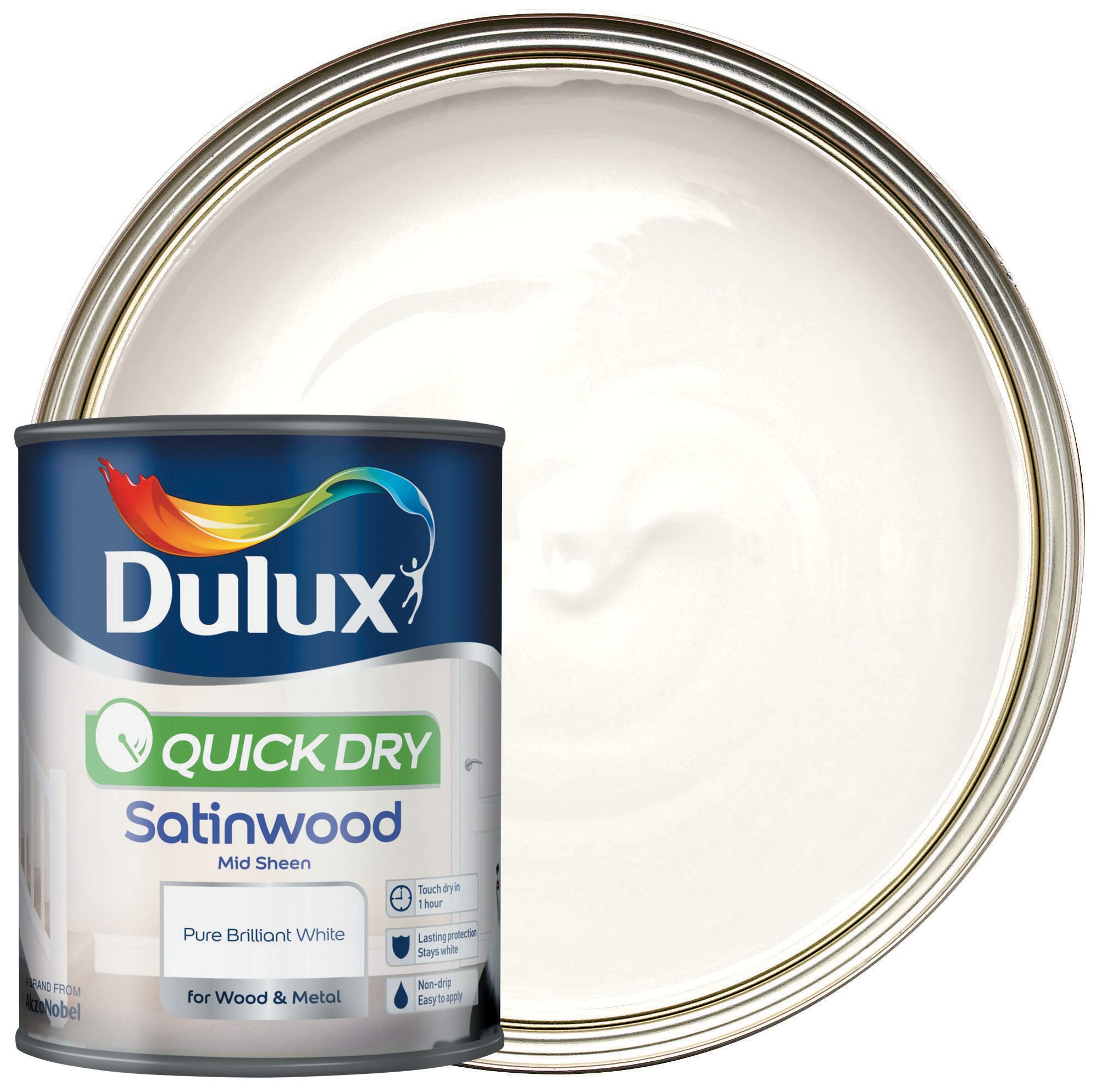 Dulux Quick Dry Satinwood Paint - Pure Brilliant White 750ml