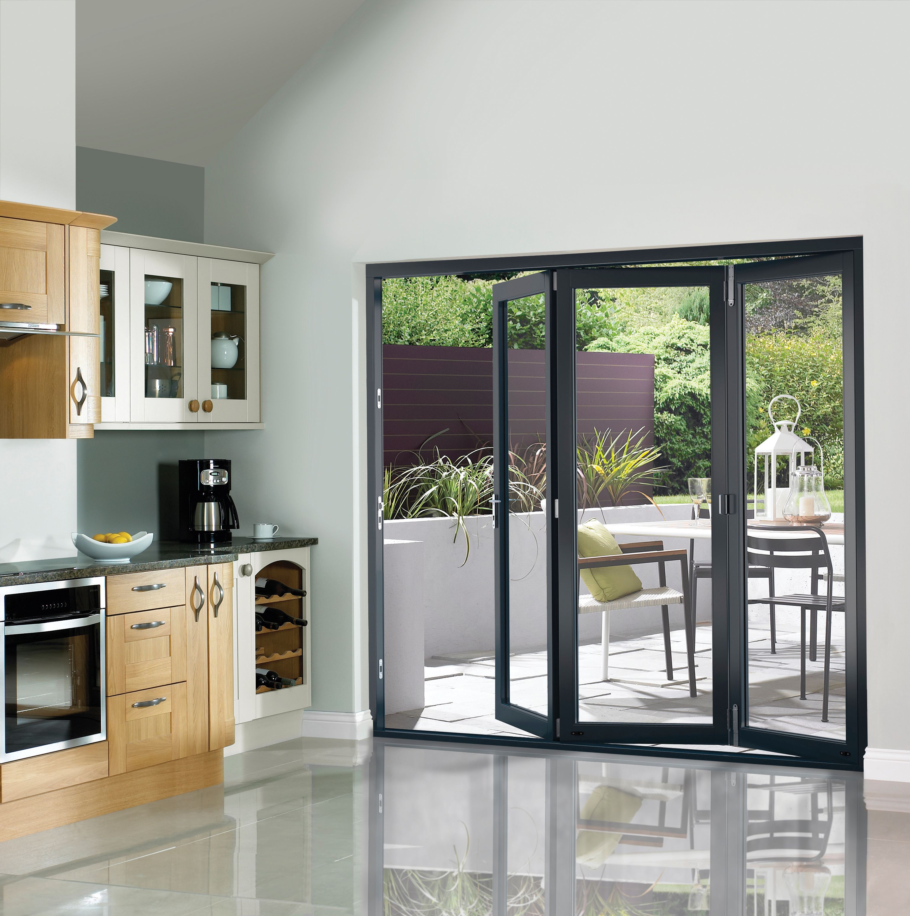 Image of Wickes Burman Slimline Finished Bi-fold Door Grey 7ft Wide