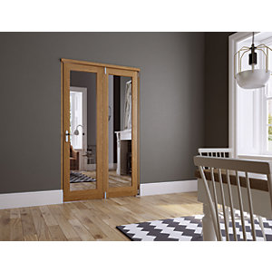 Wickes Newbury Fully Glazed Oak 1 Lite Internal Bi-Fold 2 Door Set - 2007mm x 1190mm