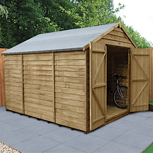 Forest Garden 10 x 8 ft Large Apex Overlap Pressure Treated Double Door Windowless Shed