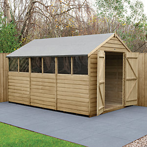 Forest Garden 12 x 8 ft Large Apex Overlap Pressure Treated Double Door Shed