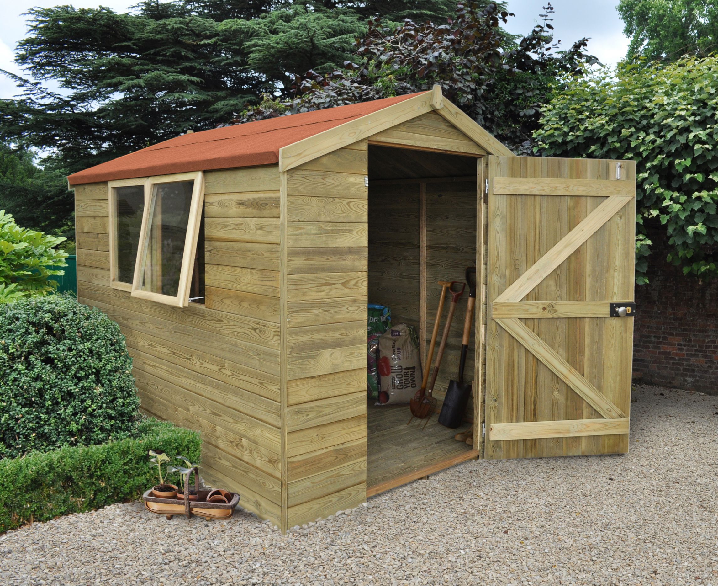Forest Garden 8 x 6ft Tongue & Groove Apex Pressure Treated Shed including Opening Windows