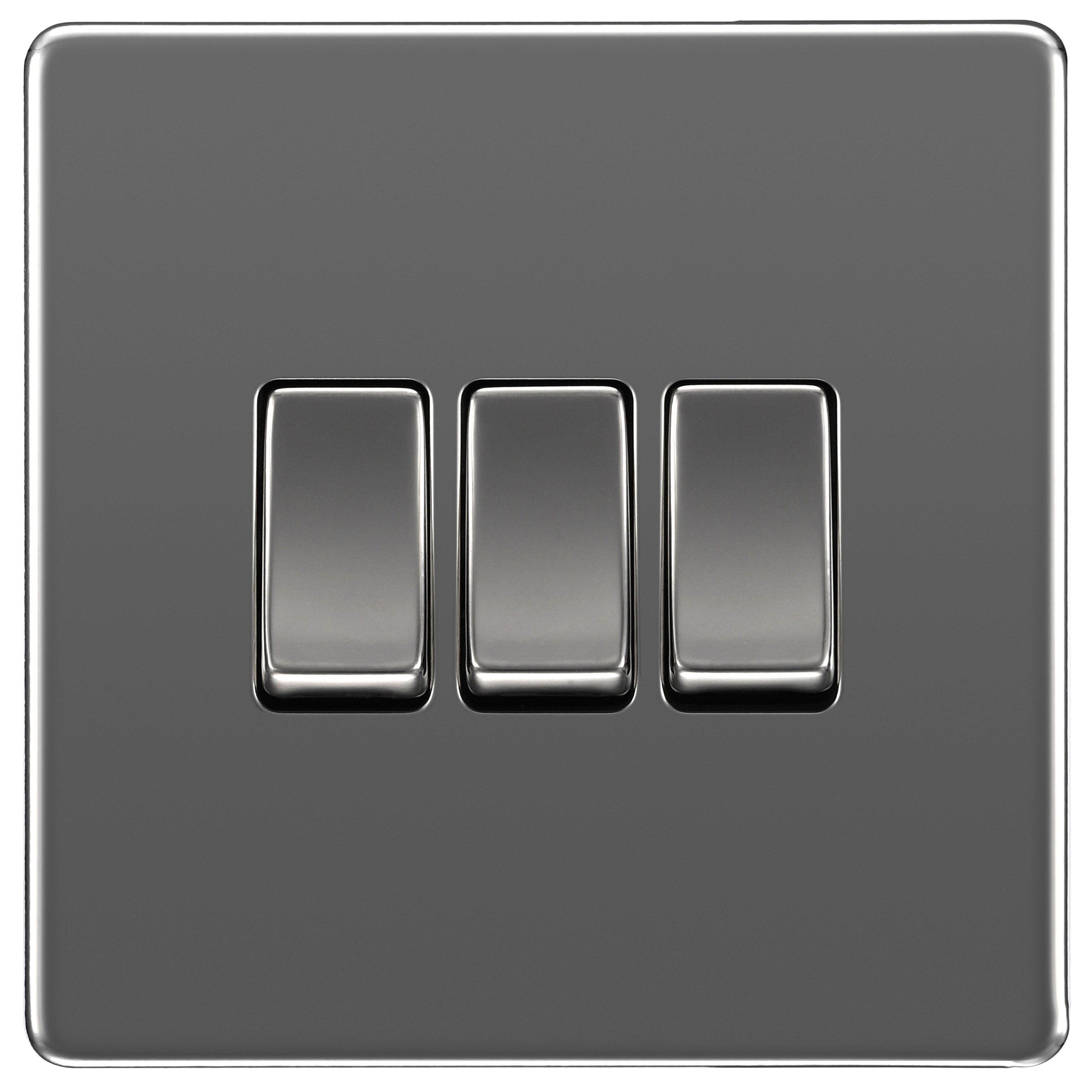 Image of BG Screwless Flatplate Black Nickel Triple Switch 10Ax 2 Way