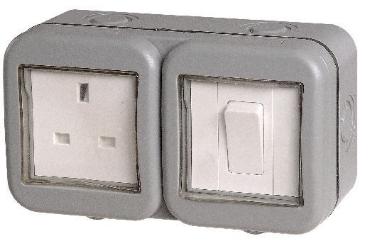 Masterplug 13A Single Exterior Unswitched Socket & Switch - Grey