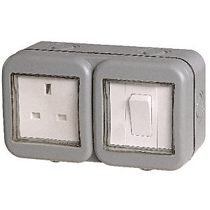Masterplug 13A Single Exterior Unswitched Socket & Switch - Grey