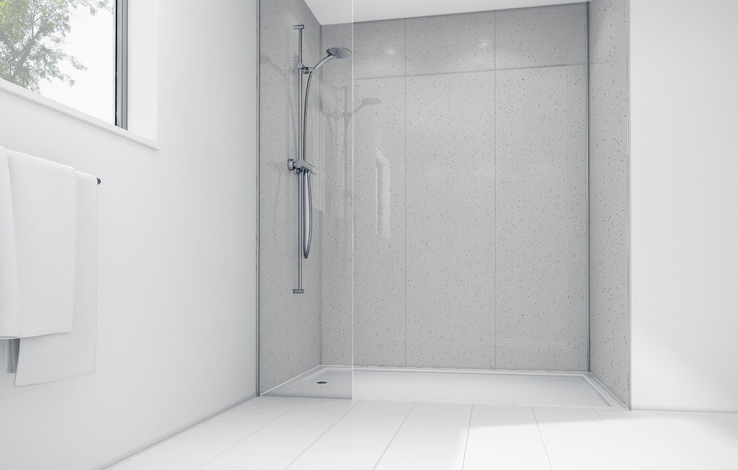 Mermaid White Sparkle Gloss Laminate Single Shower Panel 2400mm x 900mm