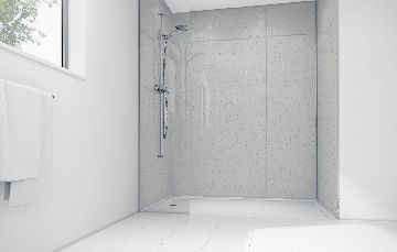 Mermaid White Sparkle Gloss Laminate 2 Sided Shower Panel Kit 900mm x 900mm