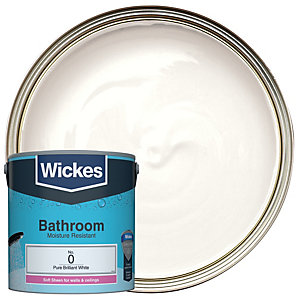 Wickes Pure Brilliant White - No. 0 Bathroom Soft Sheen Emulsion Paint - 2.5L