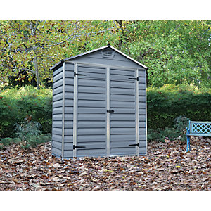 Palram - Canopia 6 x 3ft Back to Wall Double Door Plastic Apex Shed with Skylight Roof