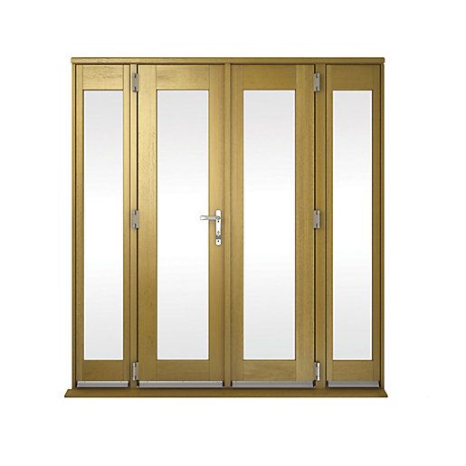 Image of Wickes Albery Pattern 10 Solid Oak Laminate French Doors 7ft with 2 Side Lites 300mm