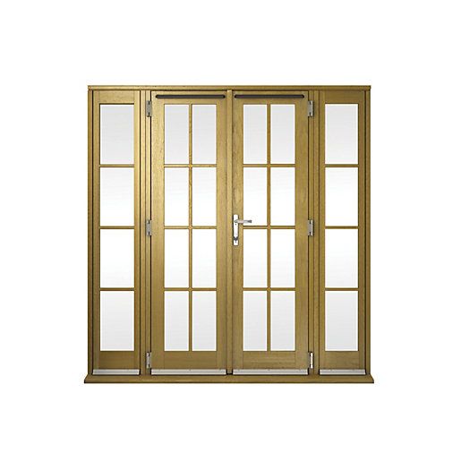 Image of Wickes Albery Georgian Bar Solid Oak Laminate French Doors 8ft with 2 Side Lites 300mm