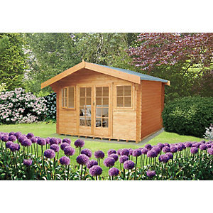 Shire 14 x 14 ft Large Clipstone Double Door Log Cabin with Opening Windows