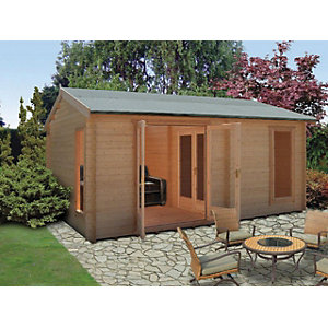 Shire 14 x 15 ft Firestone Large 3 Room Double Door Log Cabin
