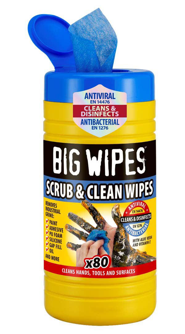 Image of Big Wipes Heavy-Duty Antiviral Scrub & Clean Wipes tub of 80