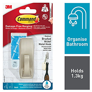 Command Brushed Nickel Metal Medium Bath Hook