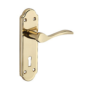 Wickes Romano Locking Door Handle - Polished Brass 1 Pair