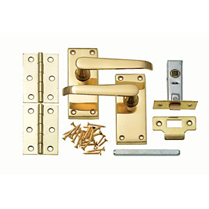 Wickes Rome Victorian Straight Latch Door Handle Set - Polished Brass 1 Pair
