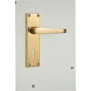 Wickes Rome Victorian Straight Locking Door Handle - Polished Brass 1 Pair