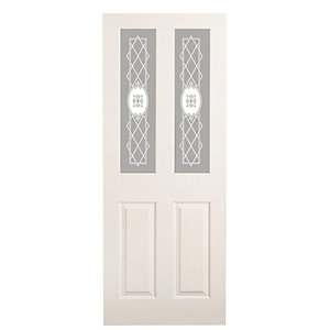 Wickes Stirling White Glazed Grained Moulded 4 Panel Internal Door
