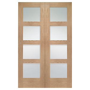 Wickes Marlow Fully Glazed Oak 4 Panel Rebated Internal Door Pair - 1981mm x 1168mm
