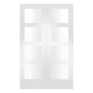 Wickes Barton White Fully Glazed MDF 4 Panel Rebated Internal Door Pair - 1981mm x 1168mm