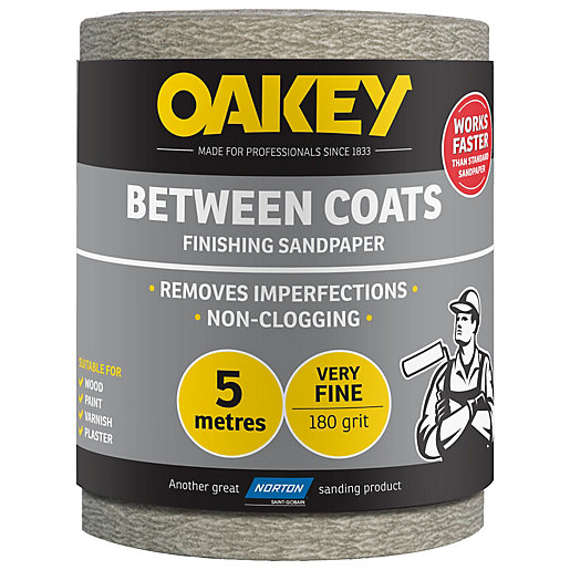 Oakey 180 Grit Between Coats Sandpaper Roll - 5m x 115mm | Wickes.co.uk