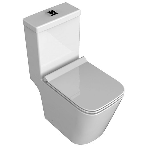 Wickes Meleti Easy Clean Close Coupled Open Back Toilet Pan, Cistern