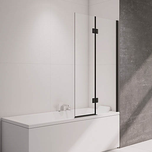 Nexa By Merlyn 8mm 2 Panel Square Hinged Right Hand Black Bath Screen 1500 x 900mm Wickes.co.uk