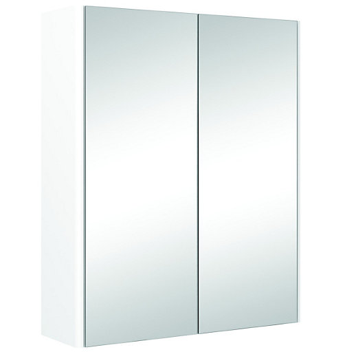 Wickes Semi Frameless White Double, Mirrored Bathroom Cabinet