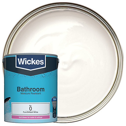 Wickes Pure Brilliant White No. 0 Bathroom Soft Sheen Emulsion Paint