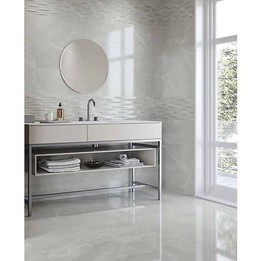 Boutique Bukan Silver Ceramic Wall Tile 600 X 300mm Wickes Co Uk
