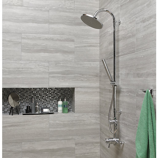 Wickes Everest Stone Porcelain Wall Floor Tile 600 X 300mm Co Uk - Grey Bathroom Wall And Floor Tile Ideas