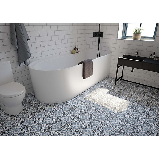 Wickes Melia Blue Patterned Ceramic, Photos Of Bathroom Floor Tiles