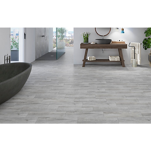 Wickes Mercia Light Grey Wood Effect Wall Floor Tile 150 X 600mm Wickes Co Uk
