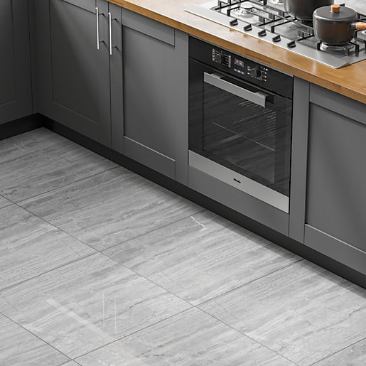 Wickes Olympia Light Grey Polished Stone Porcelain Wall & Floor Tile
