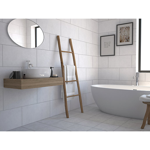 Wickes York White Ceramic Wall Floor, White Bathroom Floor Tile