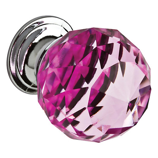 Wickes Faceted Glass Door Knob Pink/Chrome 30mm Pack of 4 Wickes.co.uk