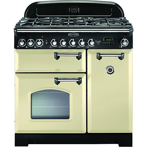 Rangemaster Classic Deluxe 90cm Dual Fuel Range Cooker Cream with