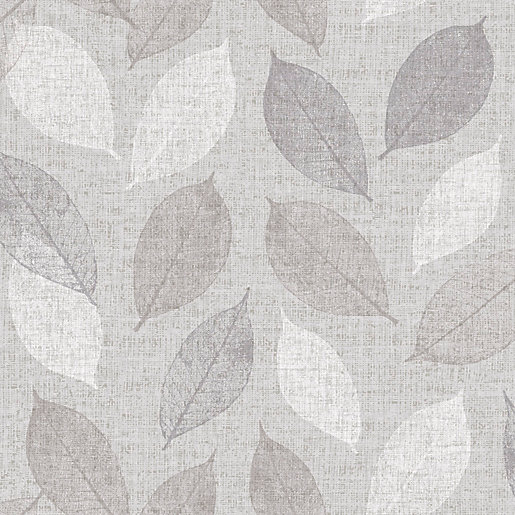 Arthouse Linen Leaf Grey Wallpaper 10.05m x 53cm Wickes