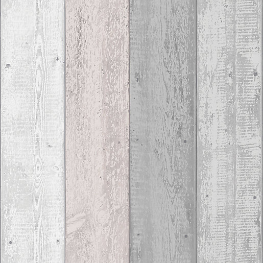 Arthouse Painted Wood Pink/Grey Wallpaper 10.05m x 53cm Wickes.co.uk