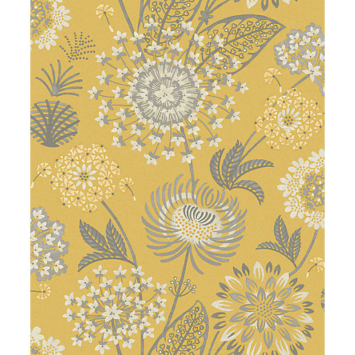 Offer Wickes Arthouse Vintage Bloom Mustard Yellow Wallpaper