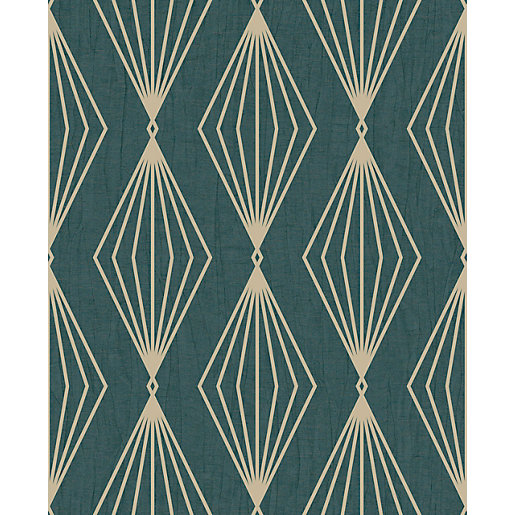 Boutique Marquise Geometric Emerald Wallpaper 10m Wickes.co.uk