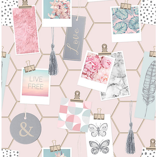 Fresco Clip Frames Pink Wallpaper 10m Wickes.co.uk
