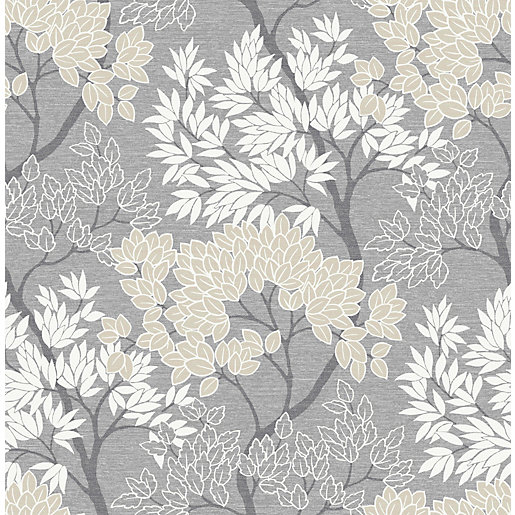 Fresco Lykke Tree Charcoal Wallpaper 10m Wickes.co.uk