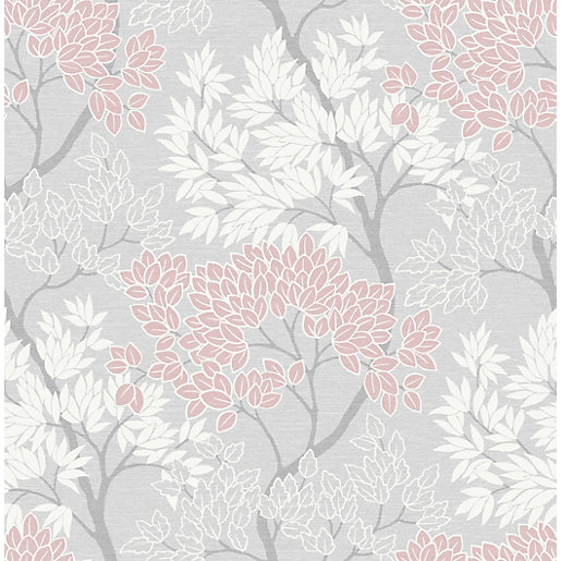 Fresco Lykke Tree Pink Wallpaper 10m Wickes.co.uk