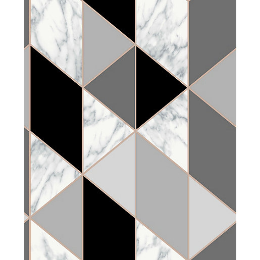 Sublime Marble Geometric Charcoal Wallpaper 10m Wickes.co.uk