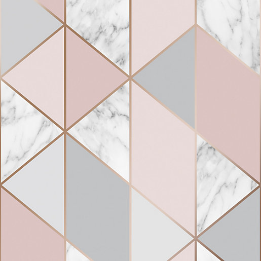 Sublime Marble Geometric Pink Wallpaper 10m Wickes.co.uk