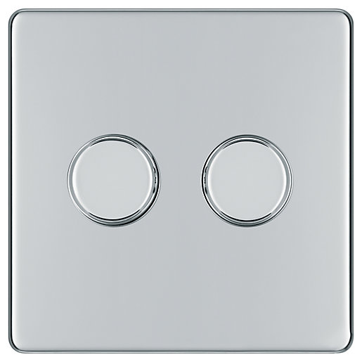 BG 400W Screwless Flat Plate Double Dimmer Switch, 2Way Push On/Off